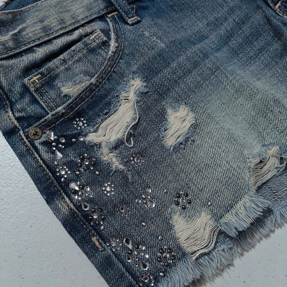 Abercrombie & Fitch Micro Shorts Womens 2 / 28 Blue Jean Denim Mini Shortie Rip - Picture 5 of 12